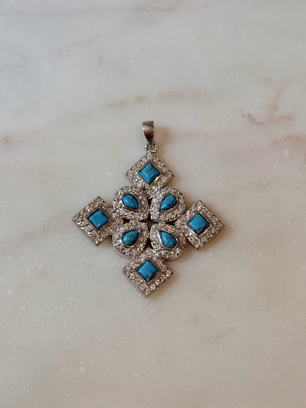 Sterling Silver & Turquoise Floral Cross Pendant